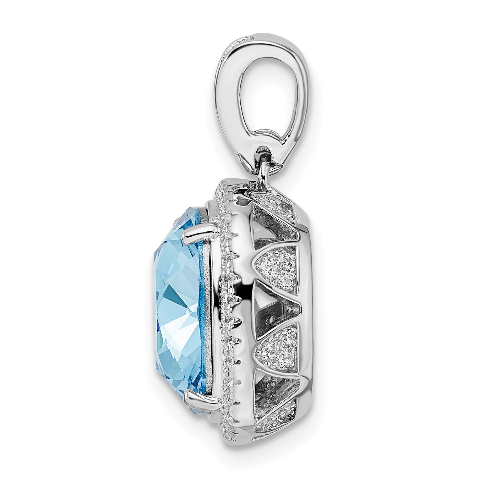 Sterling Silver Rhodium-Plated Cz & Blue Crystal Pendant