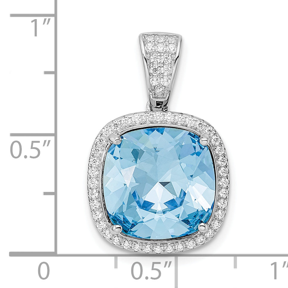 Sterling Silver Rhodium-Plated Cz & Blue Crystal Pendant