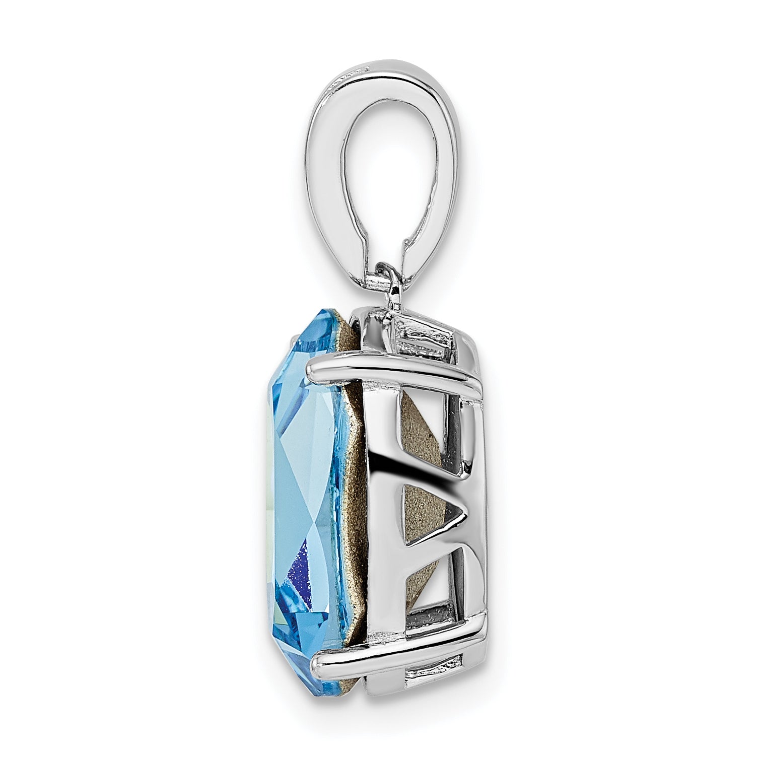 Sterling Silver Rhodium-Plated Polished Cz & Blue Crystal Pendant