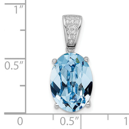 Sterling Silver Rhodium-Plated Polished Cz & Blue Crystal Pendant