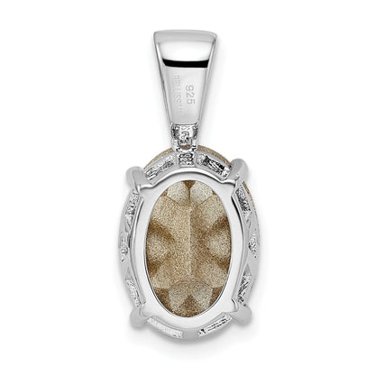 Sterling Silver Rhodium-Plated Polished Cz & Pink Swarovski Crystal Pendant