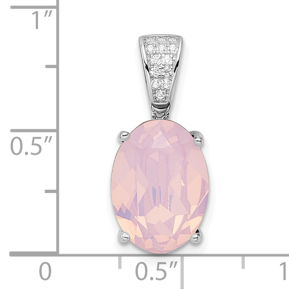 Sterling Silver Rhodium-Plated Polished Cz & Pink Swarovski Crystal Pendant