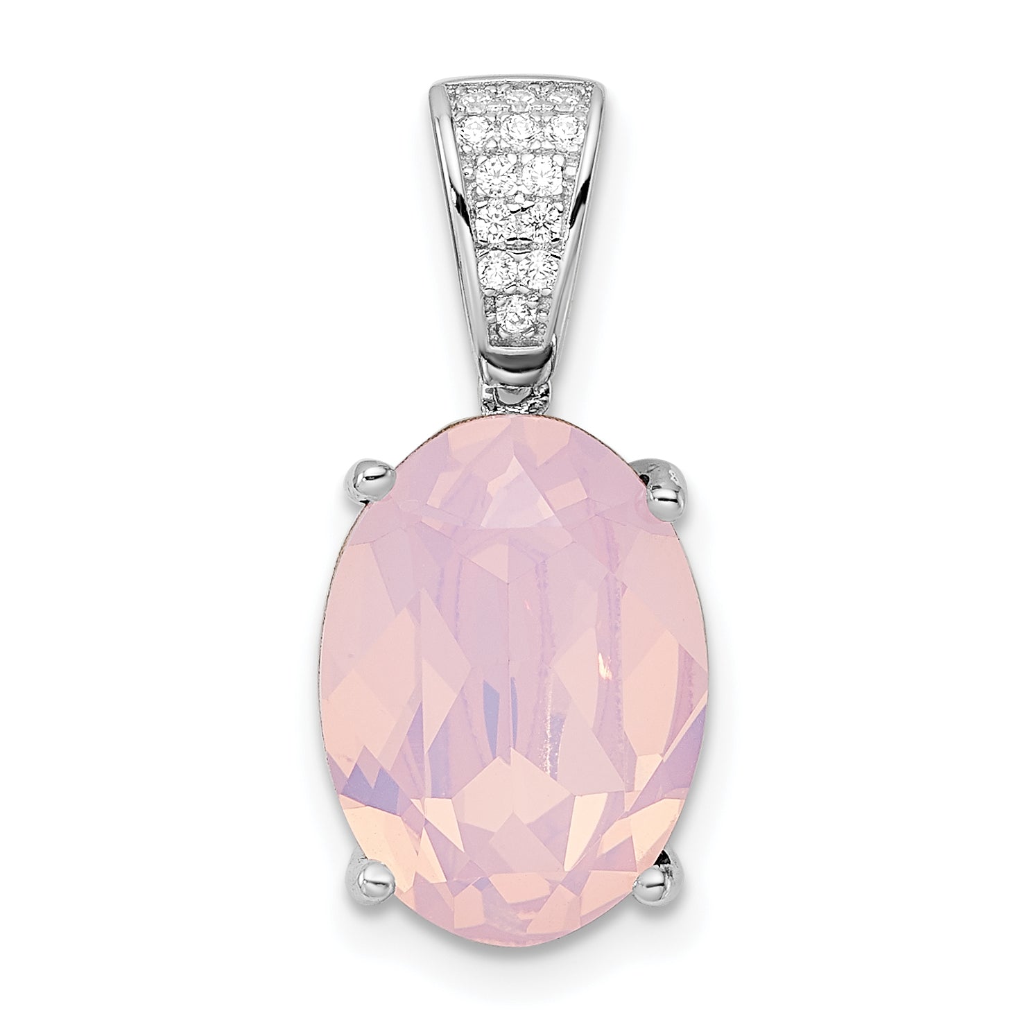 Sterling Silver Rhodium-Plated Polished Cz & Pink Swarovski Crystal Pendant