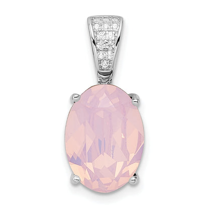 Sterling Silver Rhodium-Plated Polished Cz & Pink Swarovski Crystal Pendant