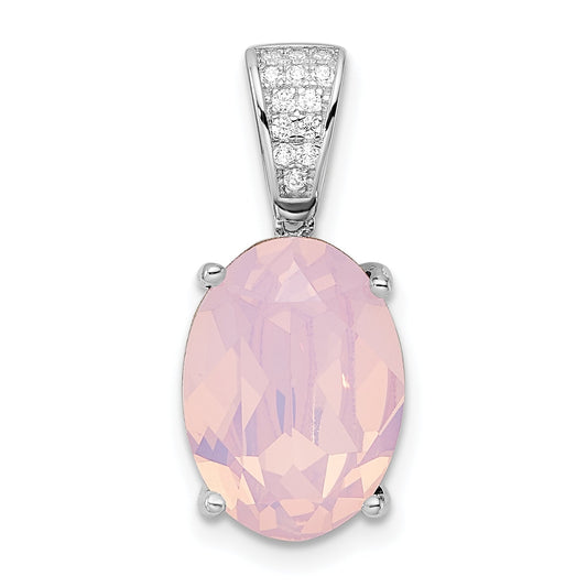 Sterling Silver Rhodium-Plated Polished Cz & Pink Swarovski Crystal Pendant