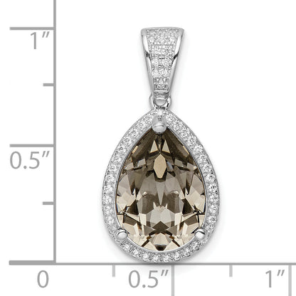 Sterling Silver Rhodium-Plated Cz & Black Swarovski Crystal Pendant