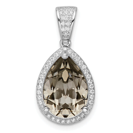 Sterling Silver Rhodium-Plated Cz & Black Swarovski Crystal Pendant