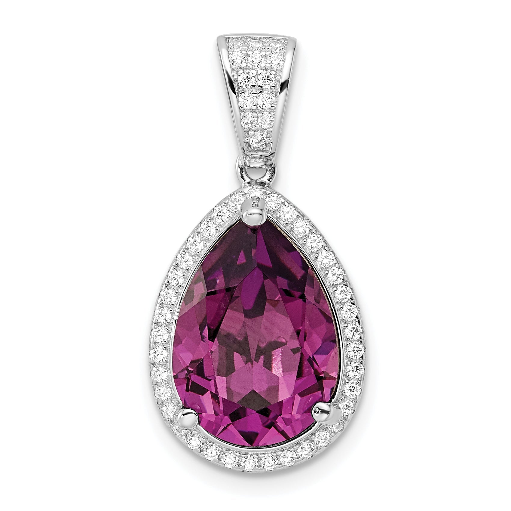 Sterling Silver Rhodium-Plated Cz & Dk Purple Crystal Pendant