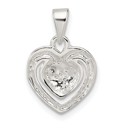 Sterling Silver Polished Crystal Heart Pendant