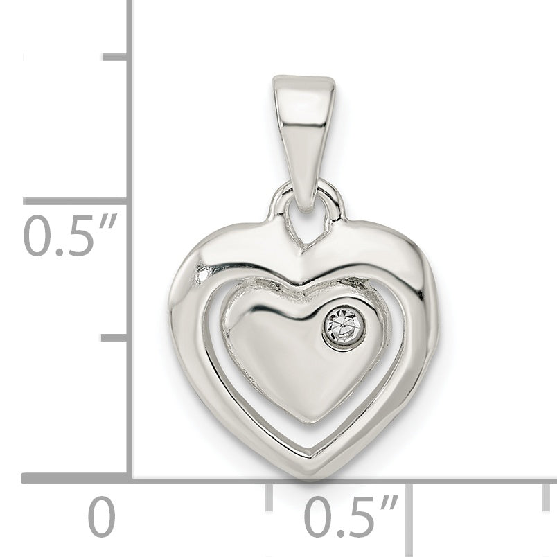 Sterling Silver Polished Crystal Heart Pendant