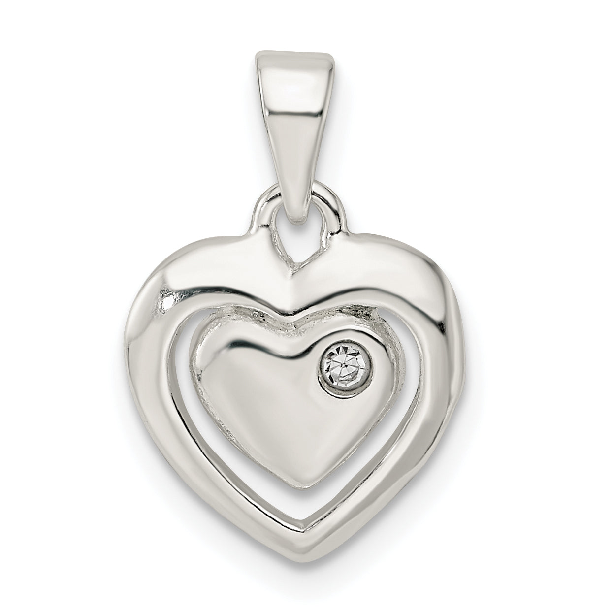 Sterling Silver Polished Crystal Heart Pendant
