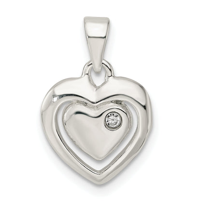 Sterling Silver Polished Crystal Heart Pendant