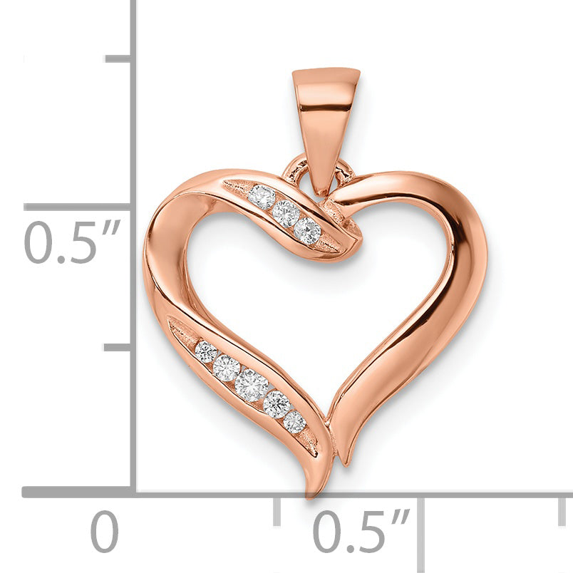 Sterling Silver Rose-Tone Cz Open Heart Pendant
