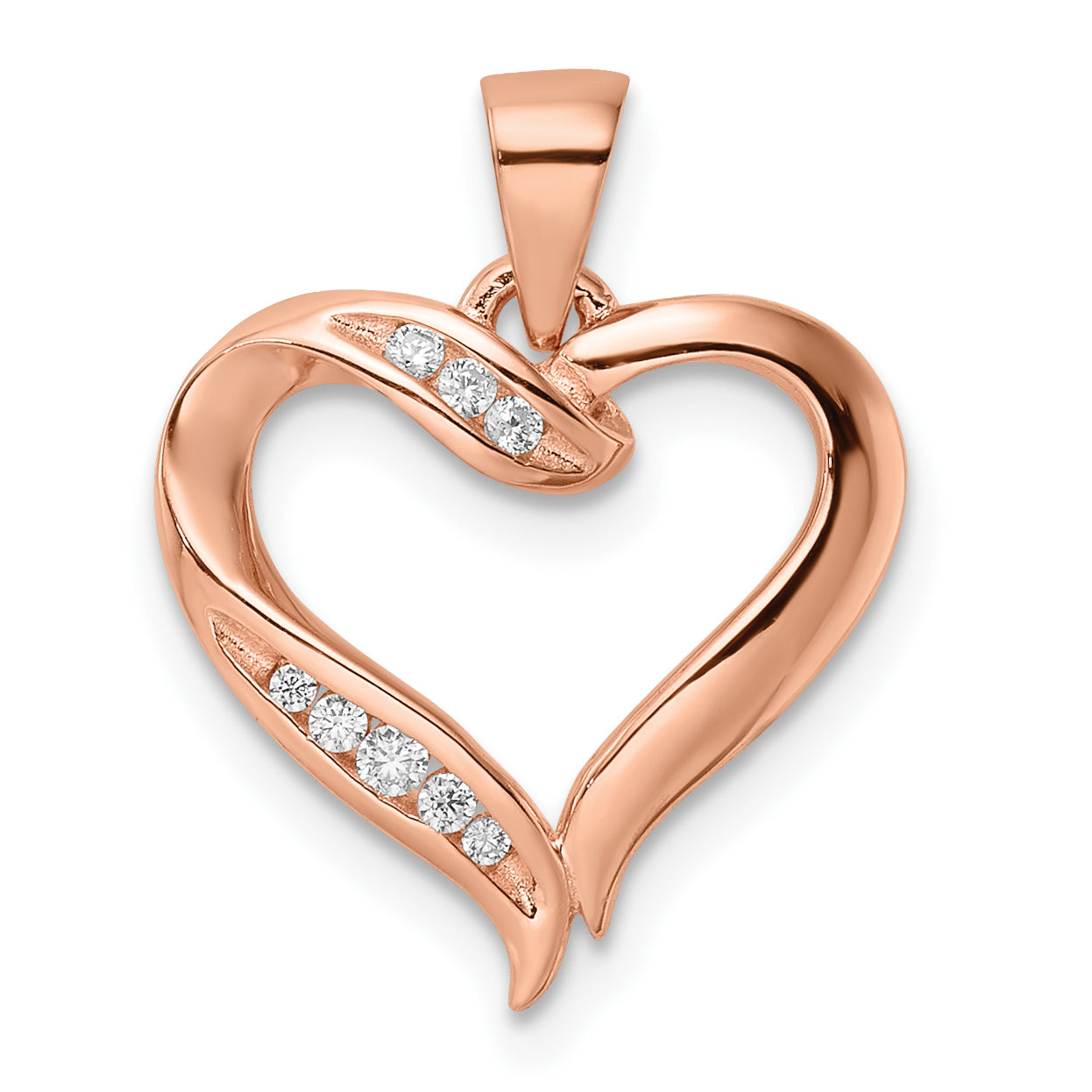 Sterling Silver Rose-Tone Cz Open Heart Pendant