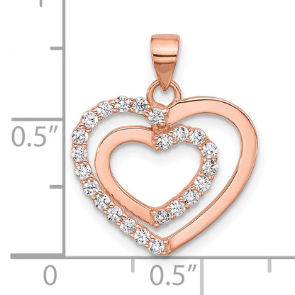 Sterling Silver Rose Tone Cz Double Heart Pendant