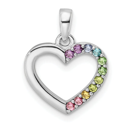 Sterling Silver Rhodium-Plated Nano Crystal Heart Pendant