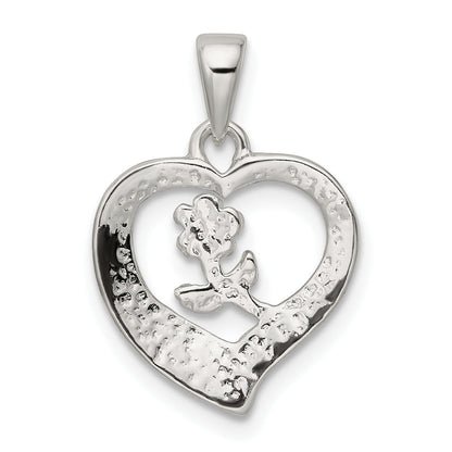 Sterling Silver Love Heart W/Flower Pendant