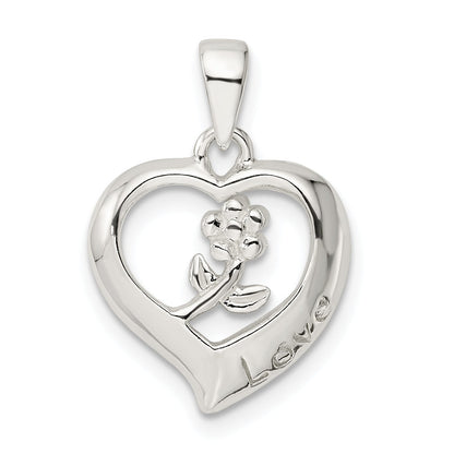 Sterling Silver Love Heart W/Flower Pendant