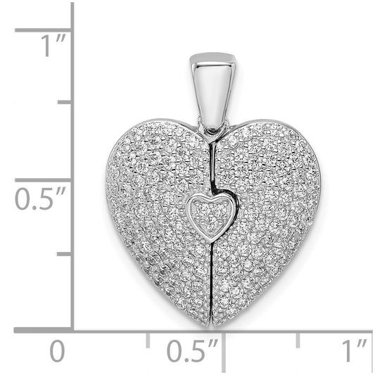 Sterling Silver Polished Rhodium-Plated Cz Opening Heart Pendant