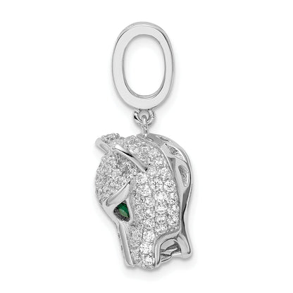 Sterling Silver Rhodium-Plated Green & White Cz Panther Pendant