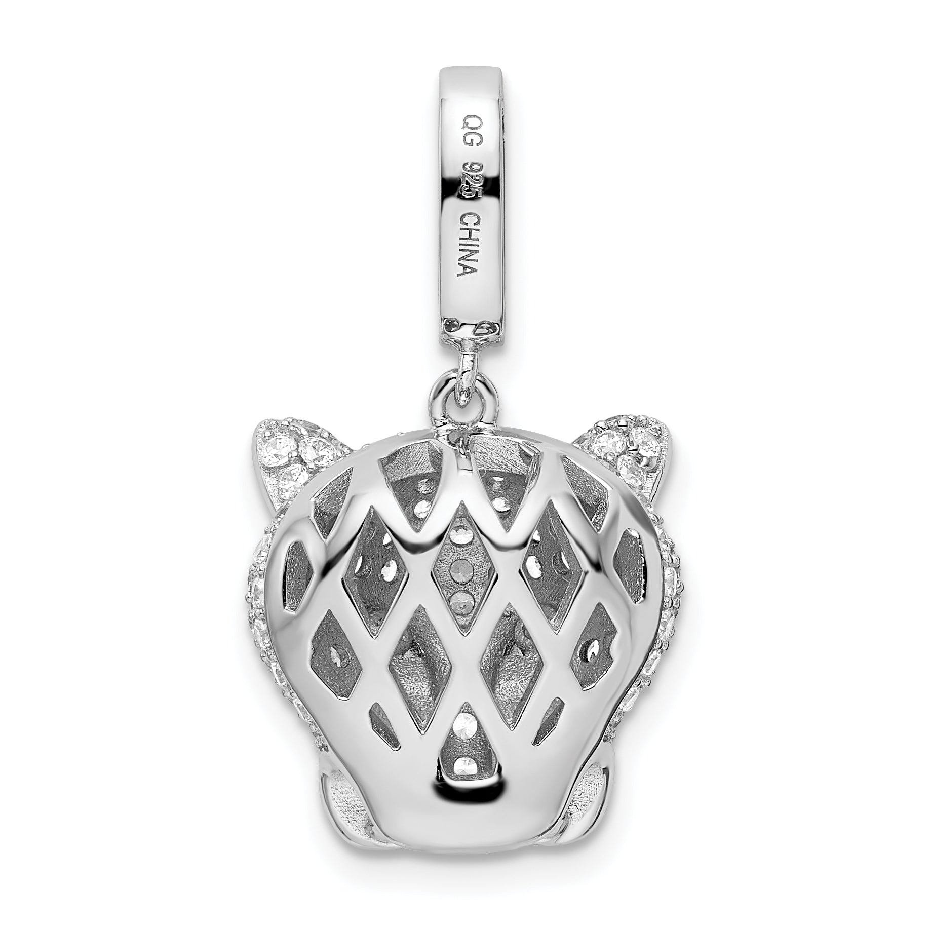 Sterling Silver Rhodium-Plated Green & White Cz Panther Pendant