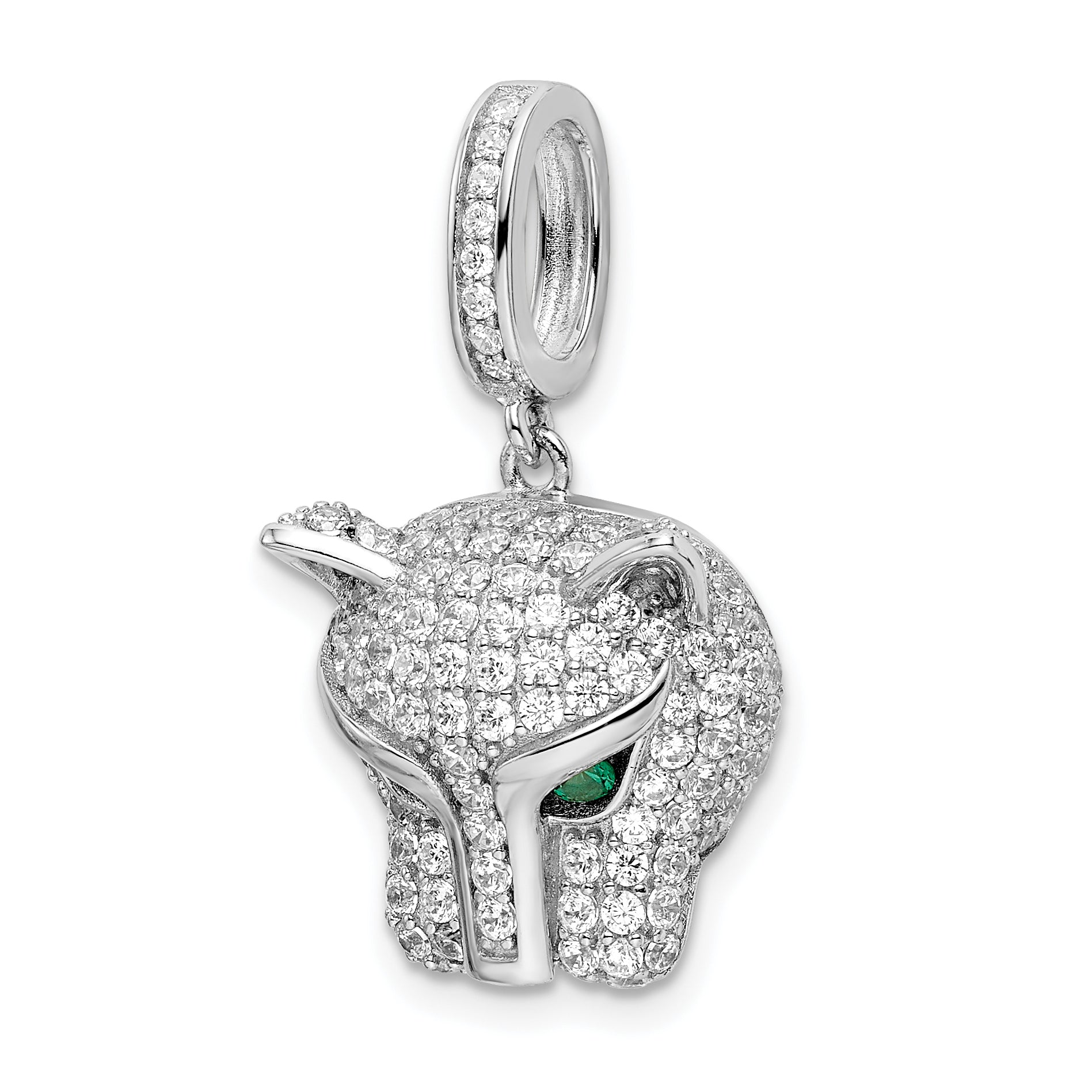 Sterling Silver Rhodium-Plated Green & White Cz Panther Pendant