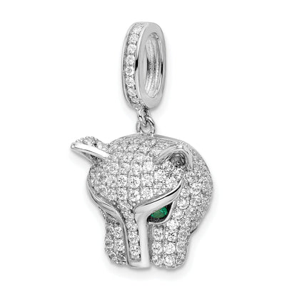 Sterling Silver Rhodium-Plated Green & White Cz Panther Pendant