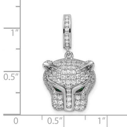 Sterling Silver Rhodium-Plated Green & White Cz Panther Pendant