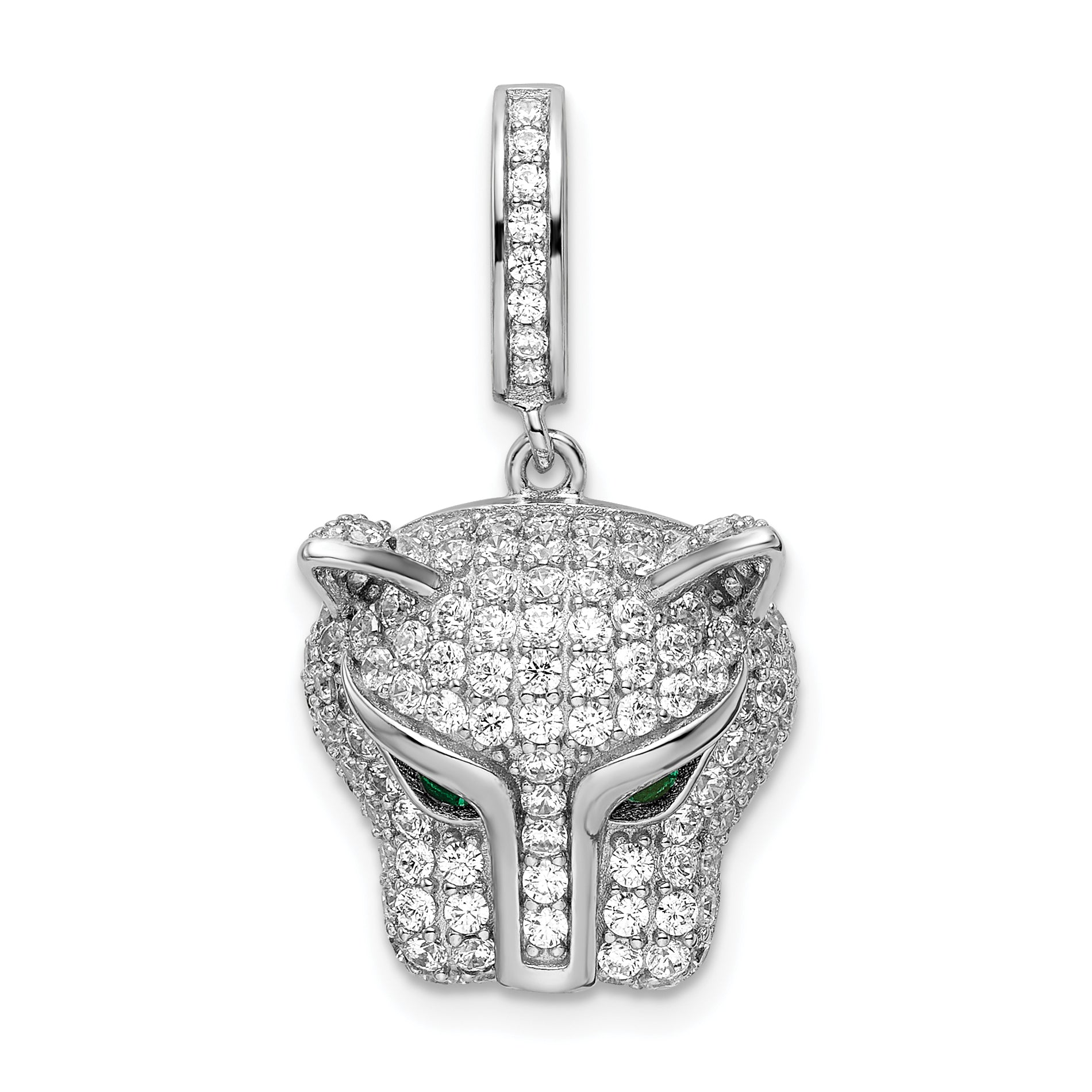 Sterling Silver Rhodium-Plated Green & White Cz Panther Pendant