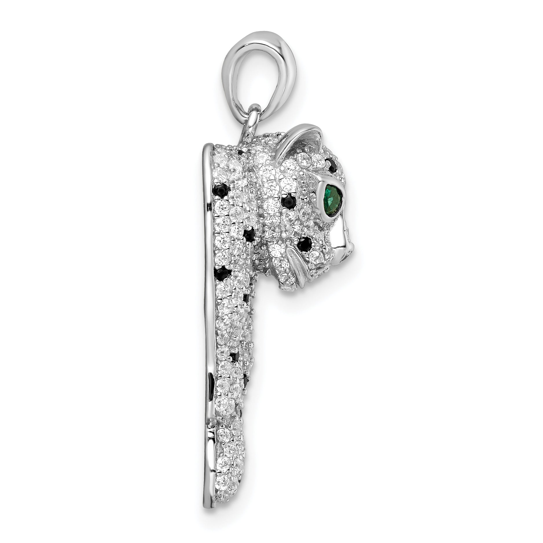 Sterling Silver Blk/White Rhodium-Plated Polished Cz Cheetah Pendant