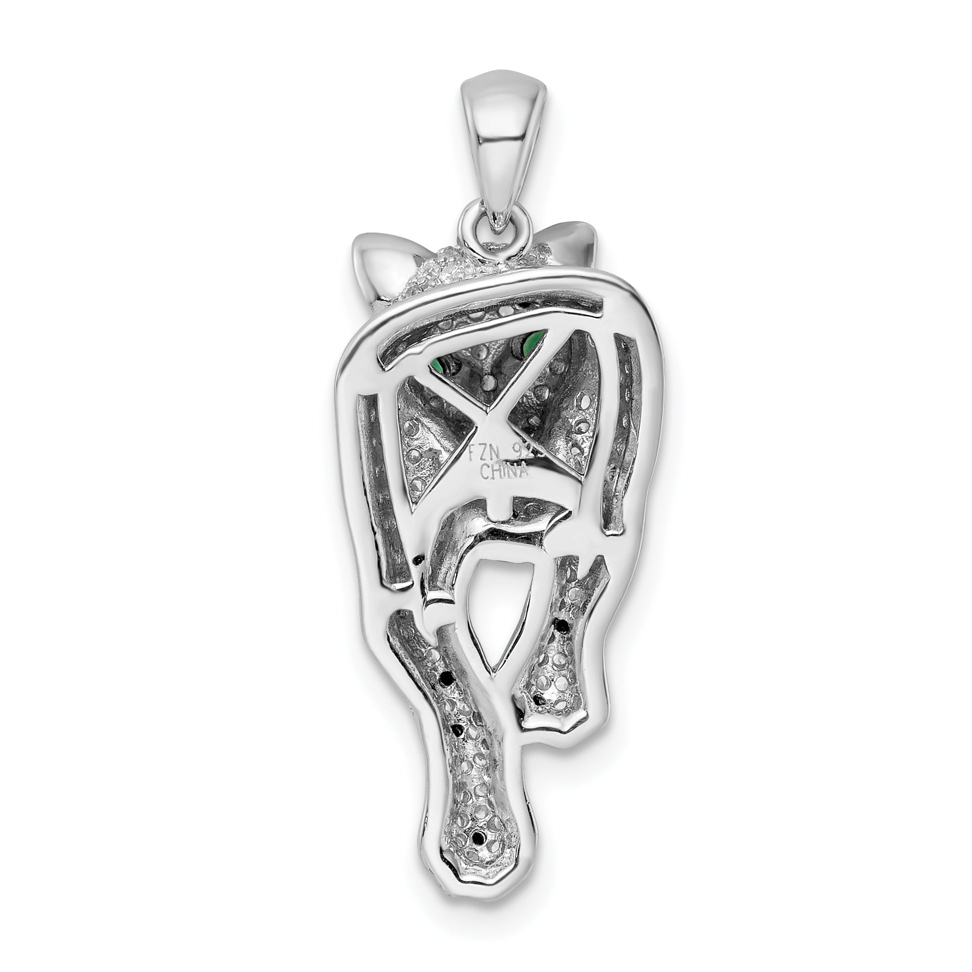 Sterling Silver Blk/White Rhodium-Plated Polished Cz Cheetah Pendant