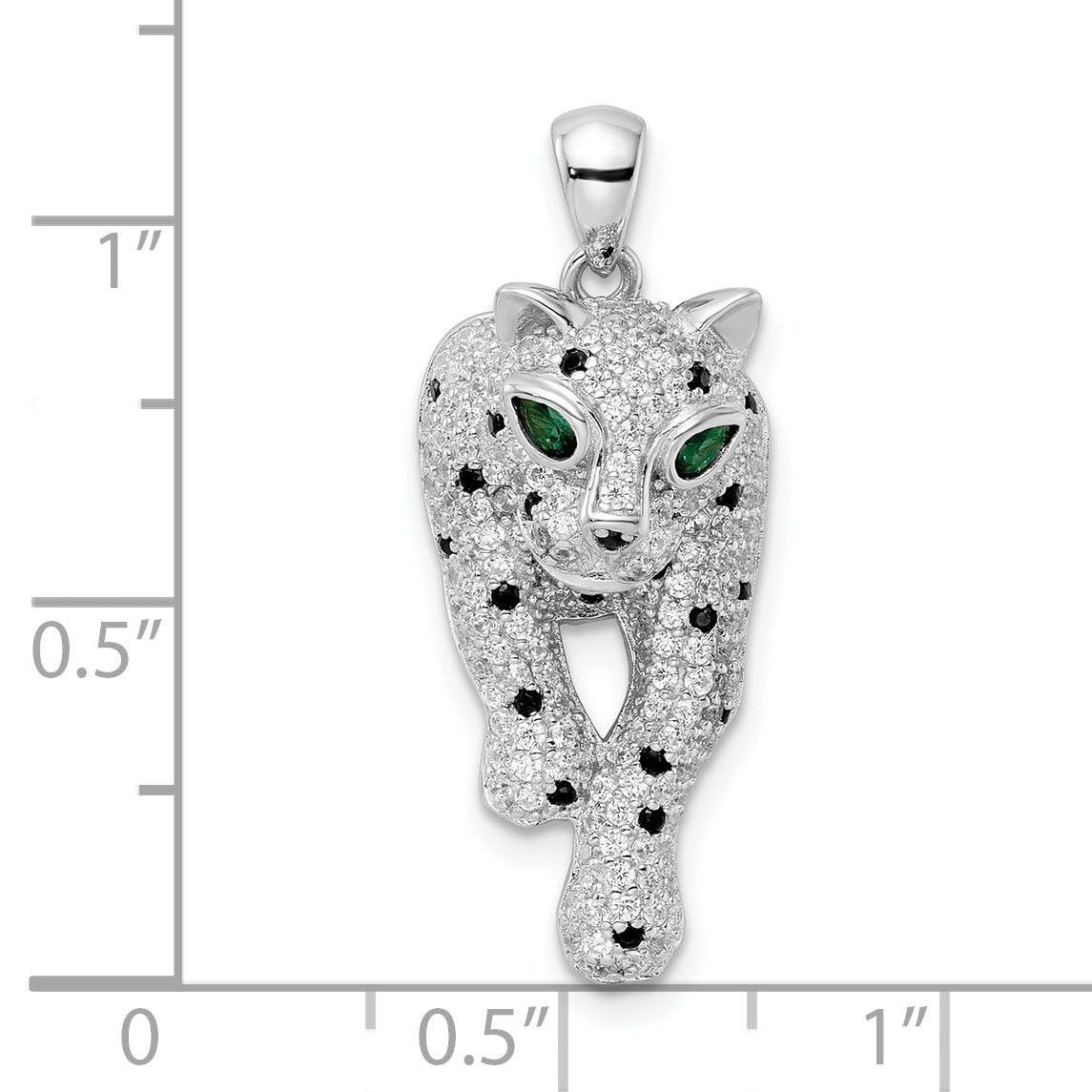 Sterling Silver Blk/White Rhodium-Plated Polished Cz Cheetah Pendant