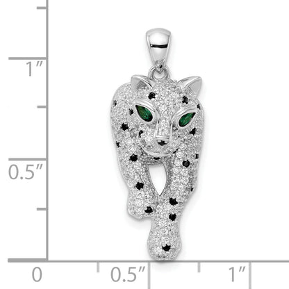 Sterling Silver Blk/White Rhodium-Plated Polished Cz Cheetah Pendant
