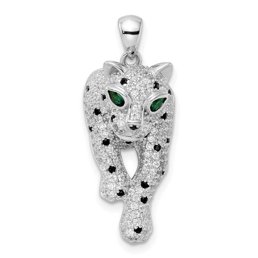 Sterling Silver Blk/White Rhodium-Plated Polished Cz Cheetah Pendant