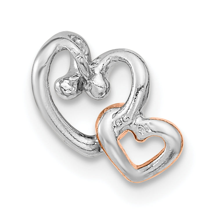 Ss/Rose Plated Sterling Silver Rh-Plated & Rose Gold-Plated Double Heart Chain Slide