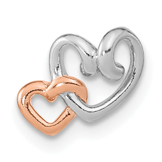Ss/Rose Plated Sterling Silver Rh-Plated & Rose Gold-Plated Double Heart Chain Slide