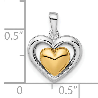 Ss/Gold Plated Sterling Silver Rh-Plated & Gold-Plated Heart Pendant