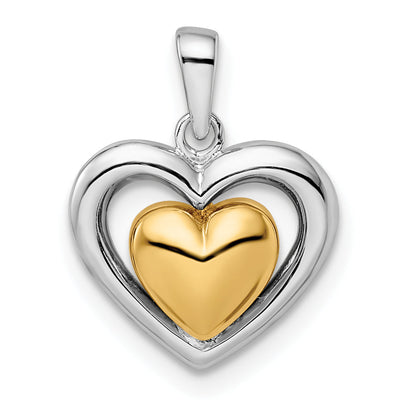 Ss/Gold Plated Sterling Silver Rh-Plated & Gold-Plated Heart Pendant