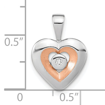 Ss/Rose Plated Sterling Silver Rh-Plated & Rose Gold-Plated Diamond Heart Pendant