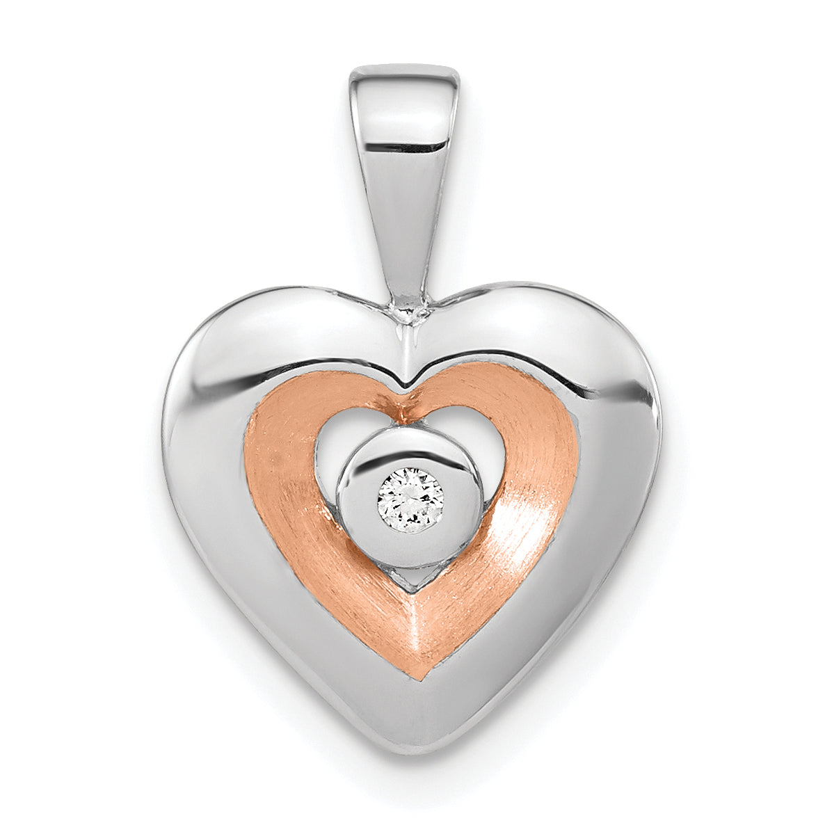 Ss/Rose Plated Sterling Silver Rh-Plated & Rose Gold-Plated Diamond Heart Pendant