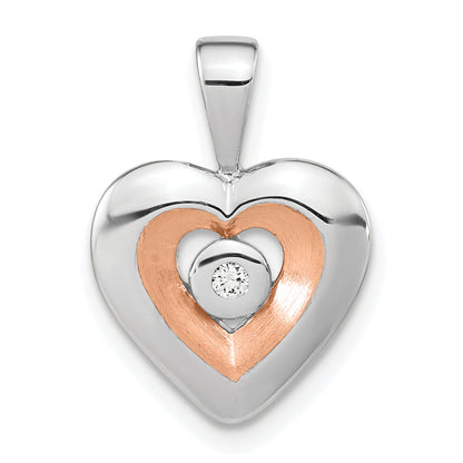 Ss/Rose Plated Sterling Silver Rh-Plated & Rose Gold-Plated Diamond Heart Pendant