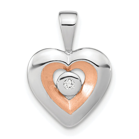 Ss/Rose Plated Sterling Silver Rh-Plated & Rose Gold-Plated Diamond Heart Pendant
