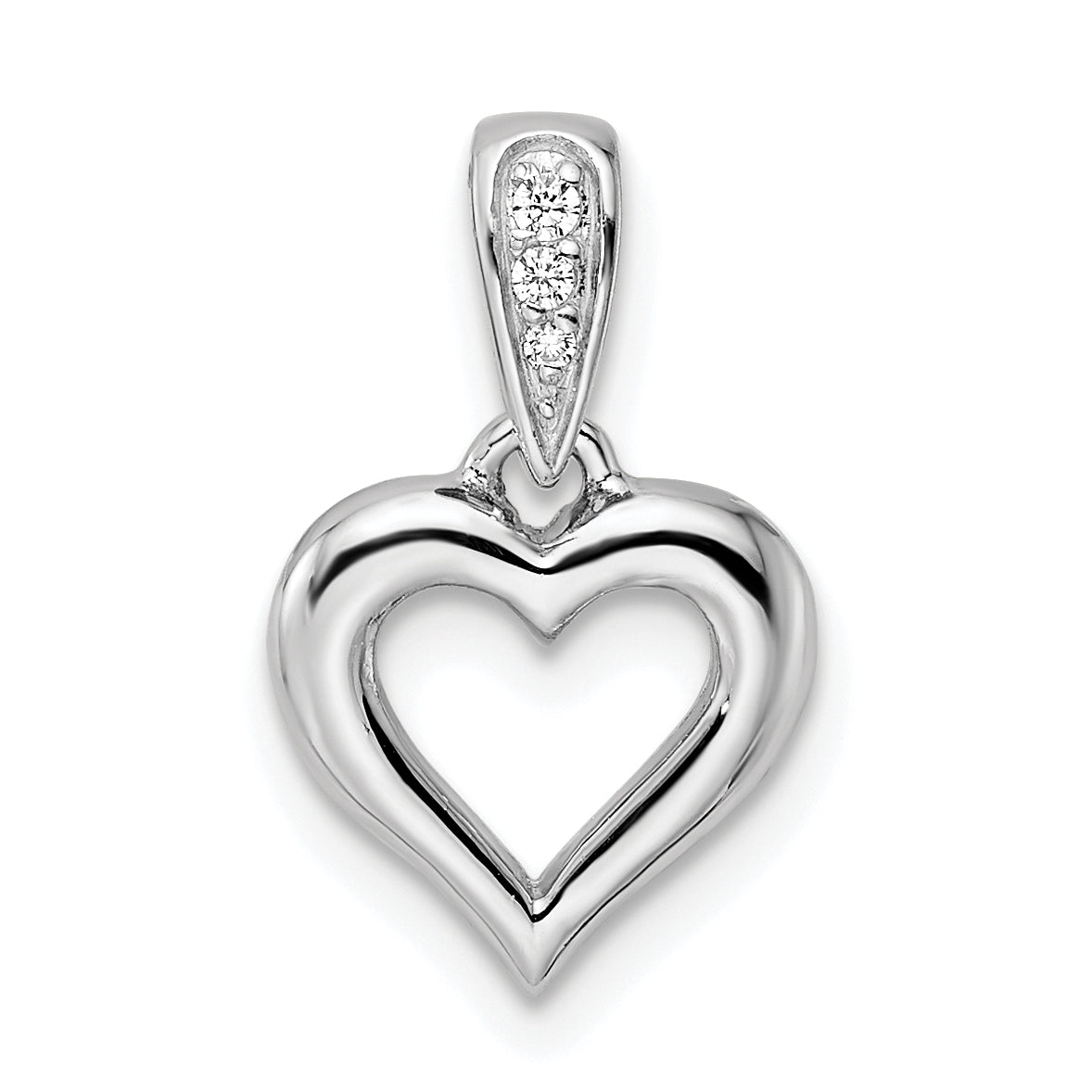 Sterling Silver Rh Cz Heart Dangle Pendant