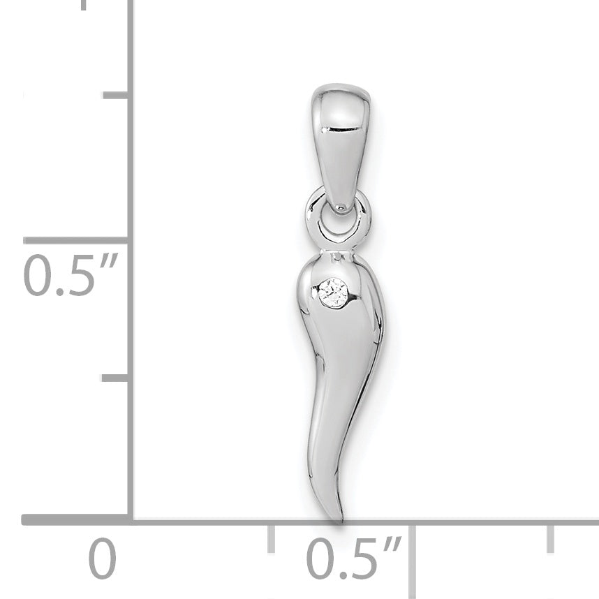 Sterling Silver Rh-Plated Polish Cz Italian Horn Pendant