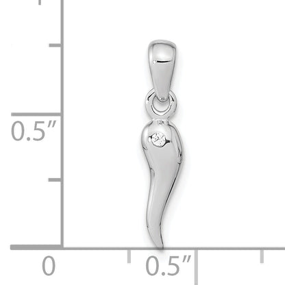 Sterling Silver Rh-Plated Polish Cz Italian Horn Pendant