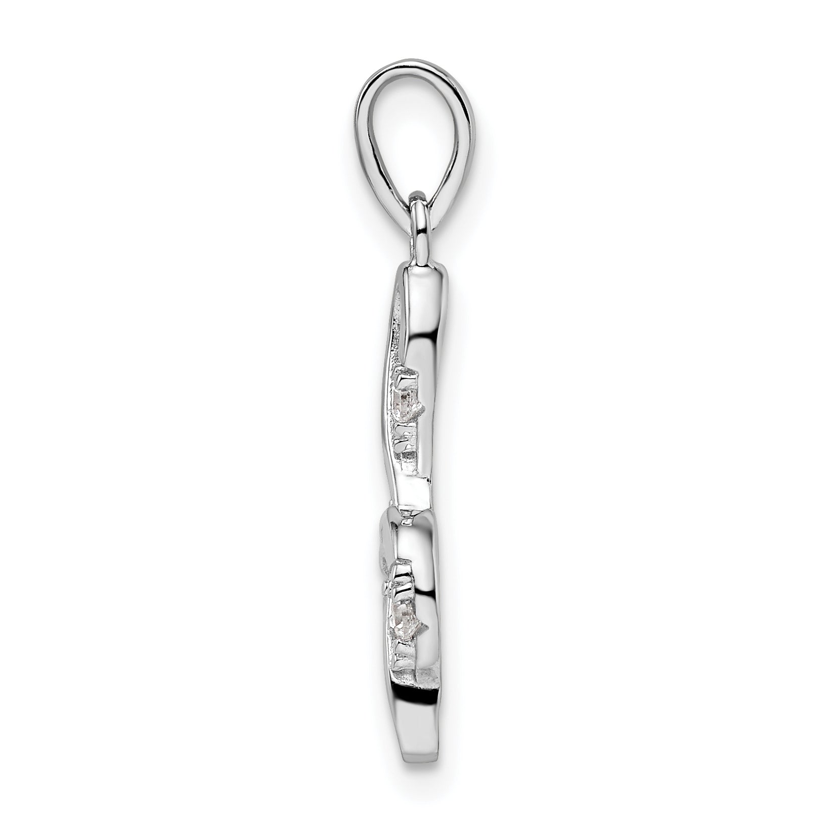 Sterling Silver Rhodium-Plated Cz Treble Clef Pendant