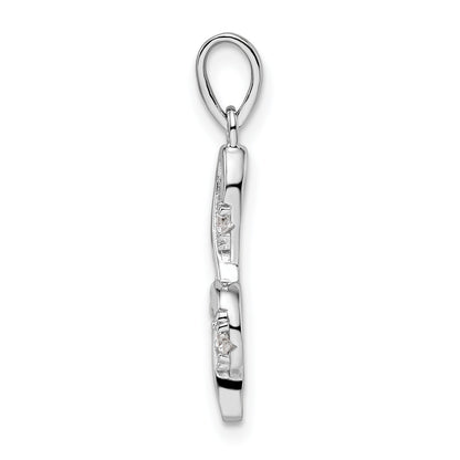 Sterling Silver Rhodium-Plated Cz Treble Clef Pendant