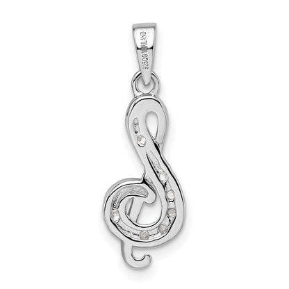 Sterling Silver Rhodium-Plated Cz Treble Clef Pendant