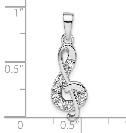 Sterling Silver Rhodium-Plated Cz Treble Clef Pendant