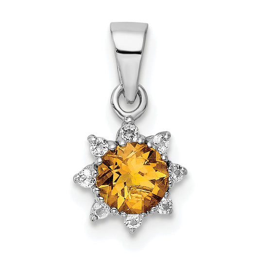Sterling Silver Rh Polished Citrine And Topaz Pendant